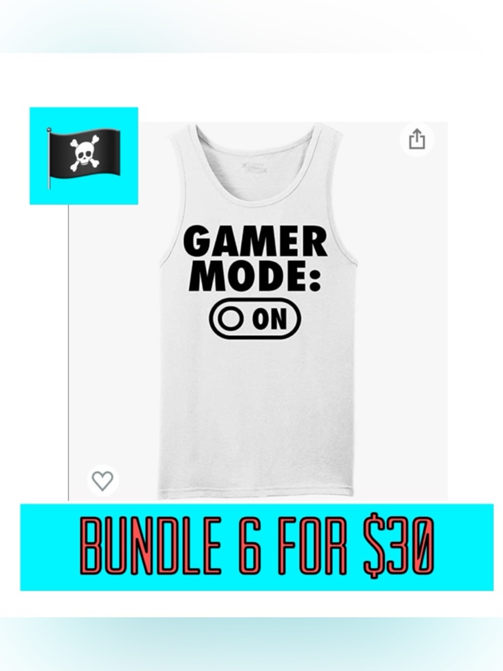 🏴‍☠️Bundle 6 for $30🏴‍☠️ Gamer Mode: On Tank - XL